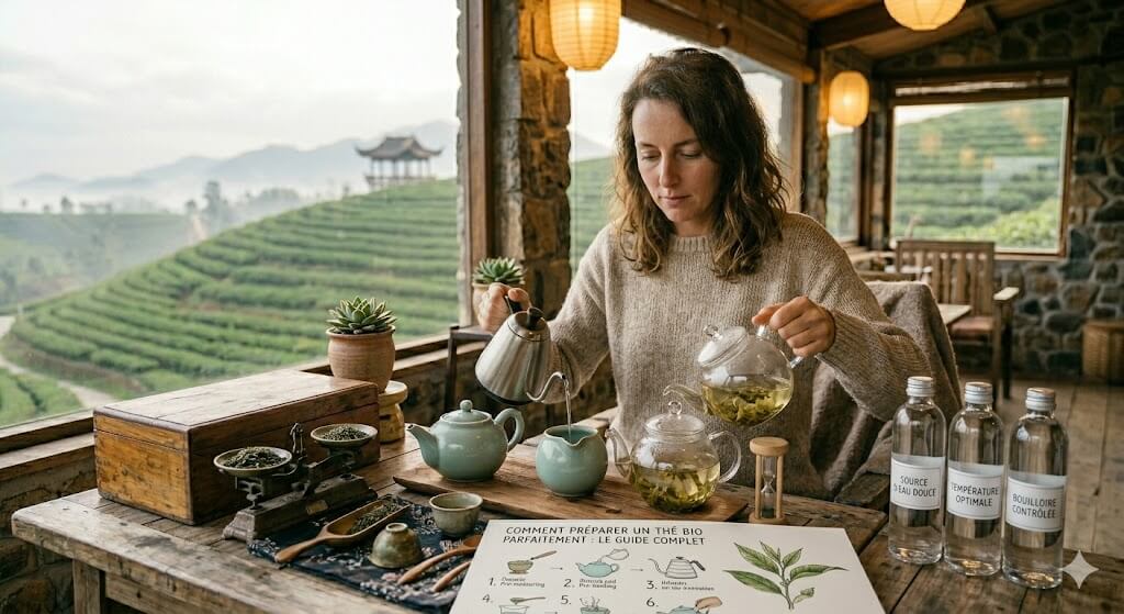 Guide préparation thé bio ZenThé — température temps infusion dosage par variété