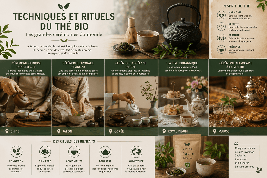 Rituels et techniques du thé bio ZenThé — cérémonie japonaise Chadô, Gongfu Cha chinois et thé à la menthe marocain