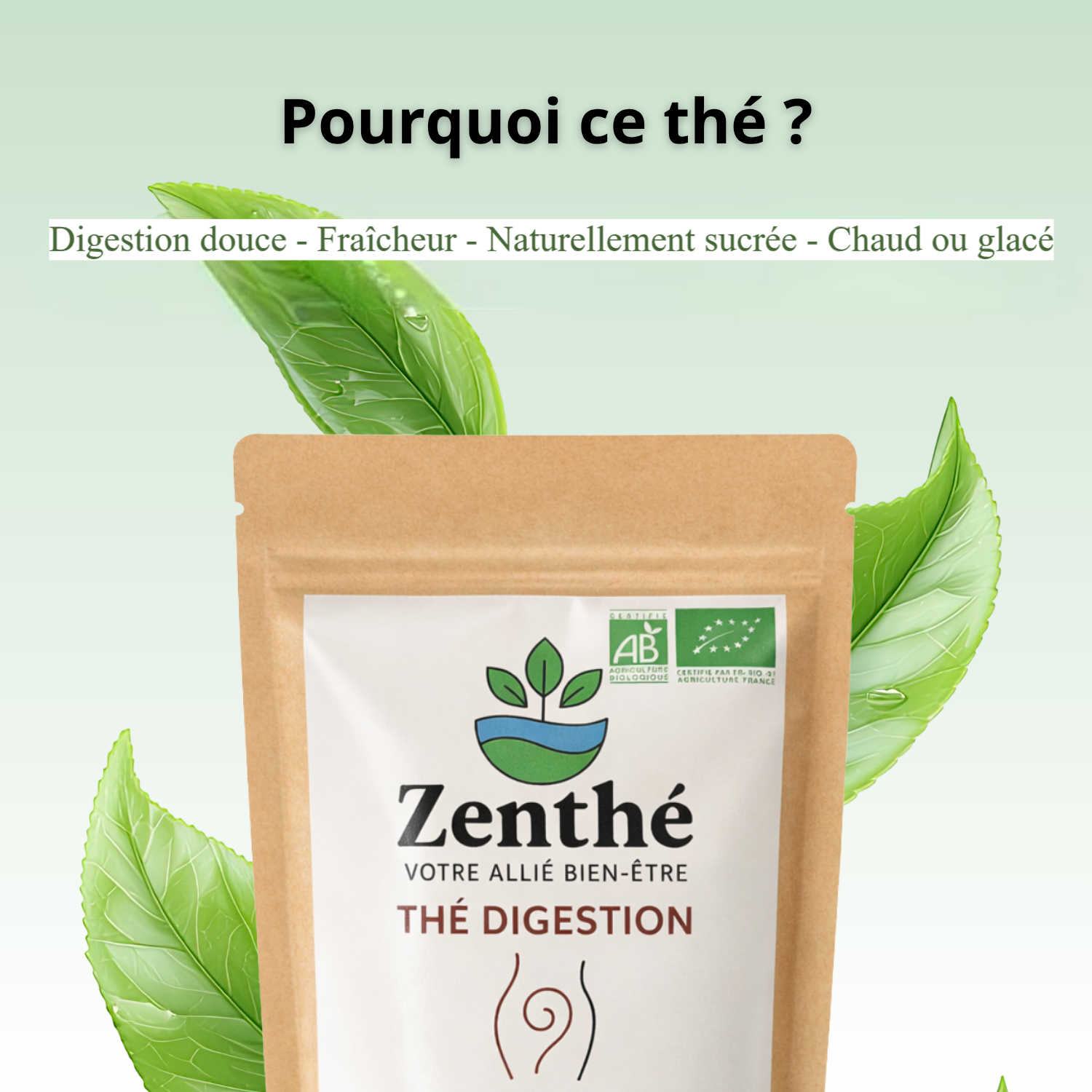 Digesthéa Nature bio en cold brew - verre vert pâle glacé menthe Sencha réglisse été