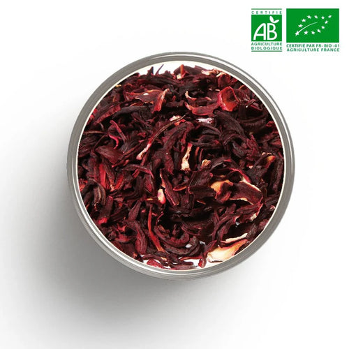 Tasse d'infusion hibiscus bio rouge rubis - drainage naturel et éclat de la peau