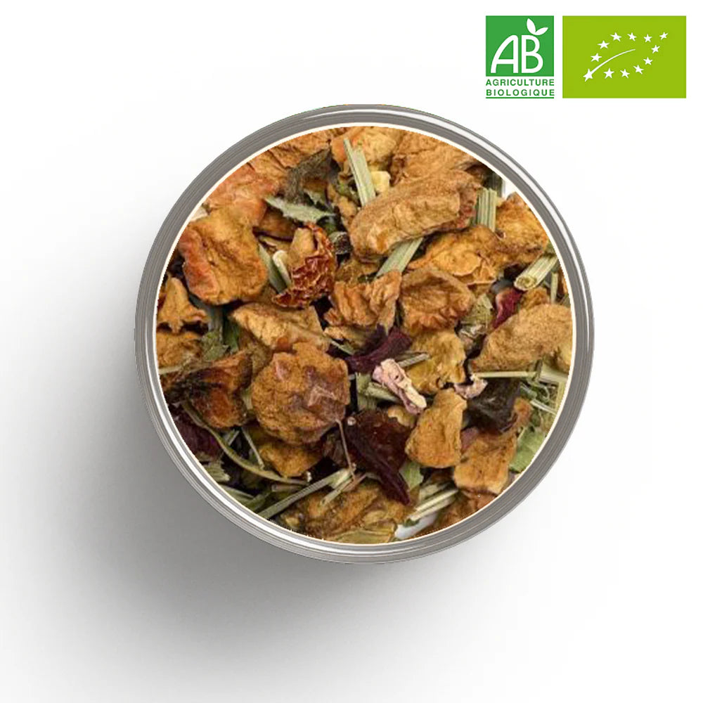 Tasse d'infusion Réconfort bio couleur rubis avec citron et menthe - détente fruitée