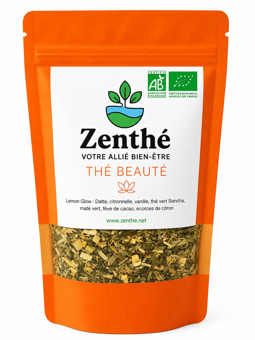 Lemon Glow bio vrac - datte citronnelle sencha maté cacao écorces citron - énergie végétale concentration