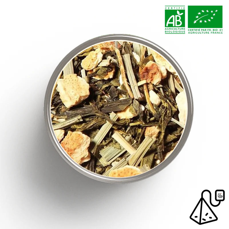 Tasse de Calmacha bio le matin - thé vert Sencha citron L-théanine relaxation active