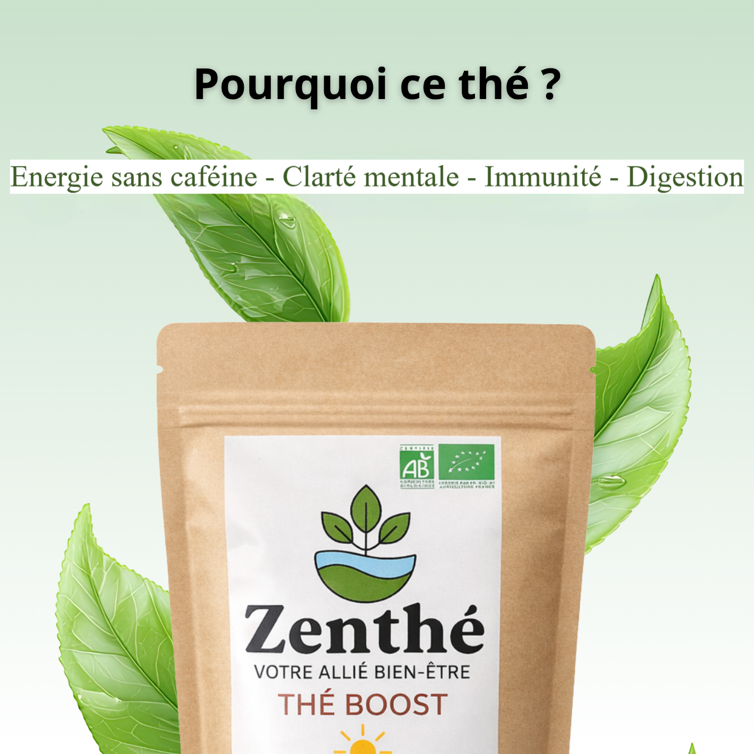 Tasse de tisane boost bio sans caféine - énergie naturelle gingembre et menthe